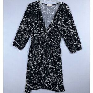 Gilli  A Lined Wrap Dress Womens Size 2X Polka Dots 3/4 Sleeves White Black